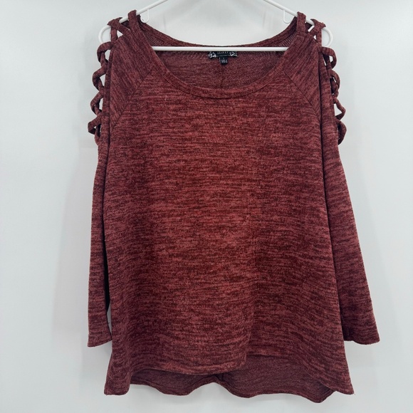 Naif Anthropologie Top Women Large Heather Brown Cold Shoulder Long Sleeve Knit - Picture 1 of 8